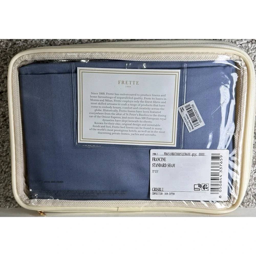 Frette Francine‎ Standard Sham GrisBlu Blue 20x28 Cotton Italy Luxury